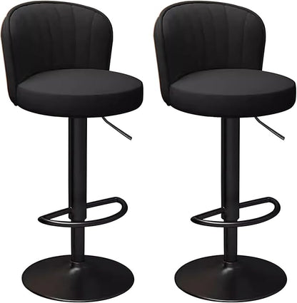 s Set of 2 Counter Height PU Leather, Adjustable Chair with Back, Upholstered Chairs for Kitchen Island, Restaurant,Black-Sitting Height 6383cm