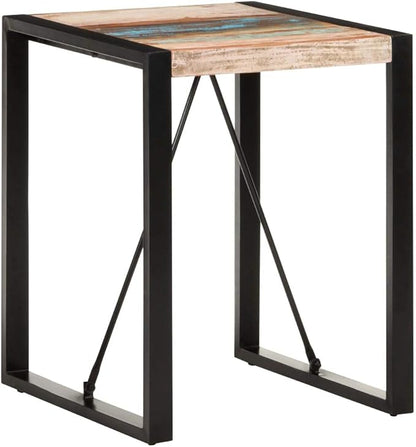 Solid Reclaimed Wood Square Dining Table with Steel Frame Small 23.6 Inch Industrial Modern Kitchen Bistro Table for Small Spaces Indoor