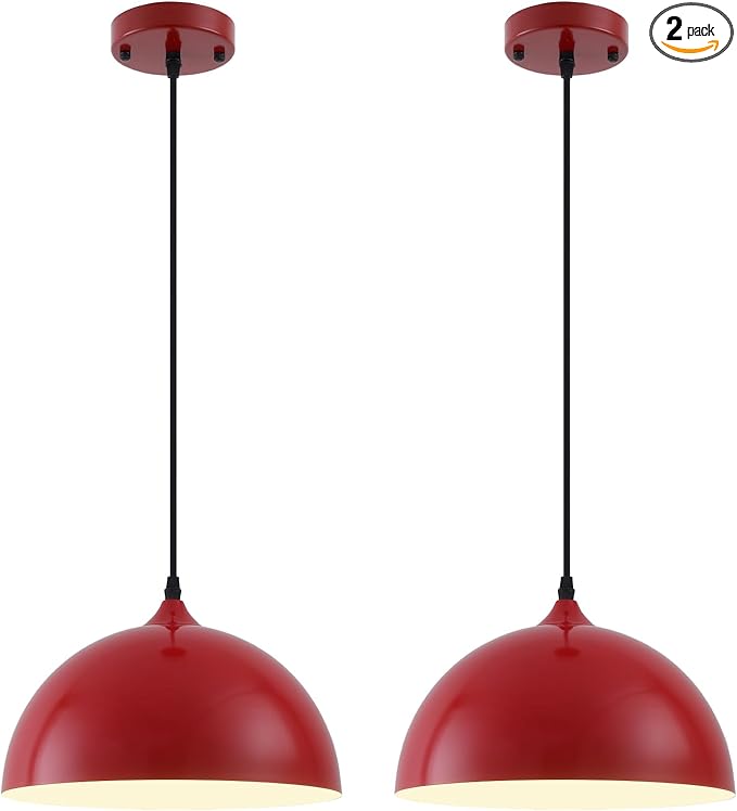 Red Farmhouse Pendant Light 11.8inches 2 Packs,Kitchen Pendant Lights, Industrial Pendant Light, Pendant Lights Kitchen Island for Living Room, Bedroom, Dinning Room, Office