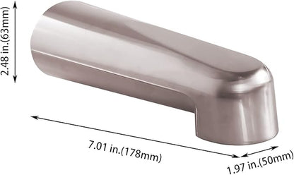 SENTO Nickel Universal Heavy Durable Metal Bathroom Tub Spout Without Diverter, Heavy Duty Metal Bathtub Faucet Without Shower Diverter - 7 Inches 1/2" IPS Inside Thread, Satin Nickel