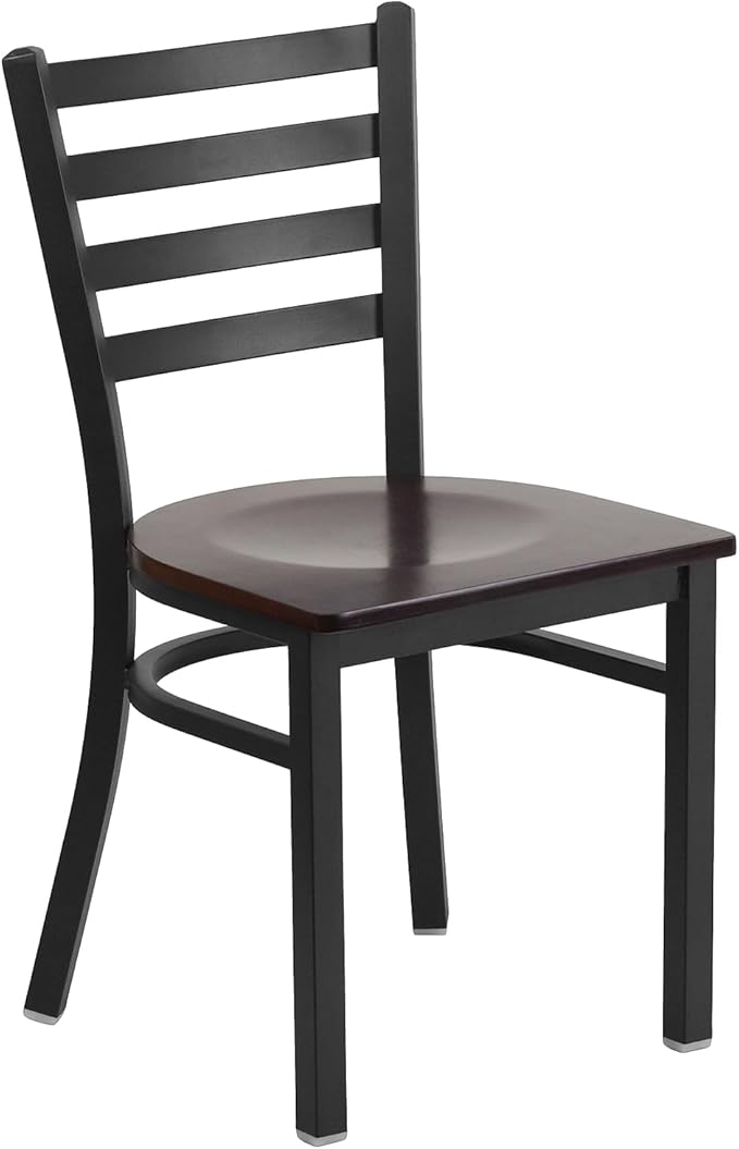 Flash Furniture 2 Pack HERCULES Series Black Ladder Back Metal Restaurant Chair - Walnut Wood Seat