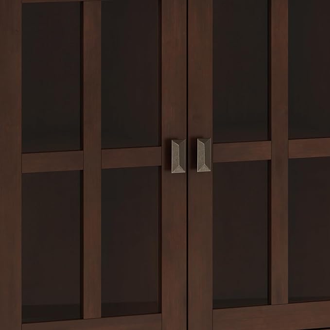 SIMPLIHOME Artisan SOLID WOOD 66 Inch Wide Contemporary Wide 4 Door Storage Cabinet in Russet Brown, For the Living Room, Entryway and Family Room