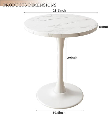 White Marble Round Dining Table 24" Circle Tulip Table with Thickened Tabletop & Sturdy Metal Pedestal Mid Century Modern Leisure Bistro Kitchen Tables 2 People Small Places Living Room Cafe