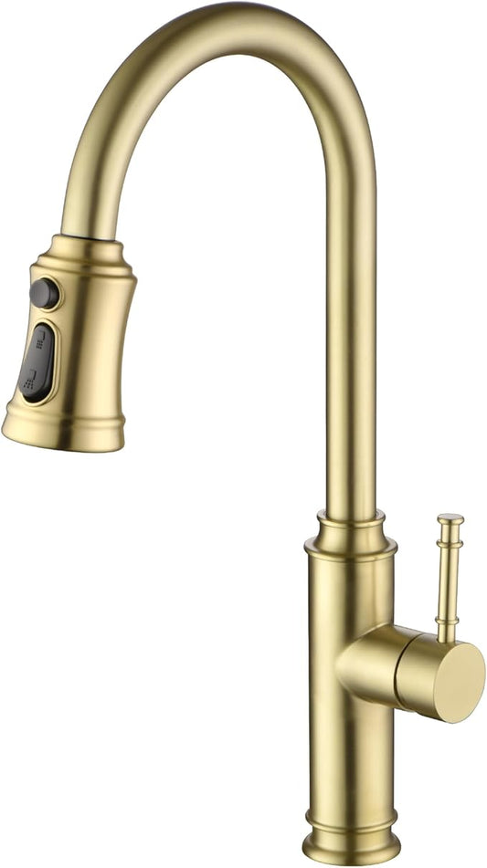 SUMERAIN Kitchen Faucet with Pull Out Sprayer Brushed Gold Single Handle High Arc Pull Down Kitchen Sink Faucet Stainless Steel
