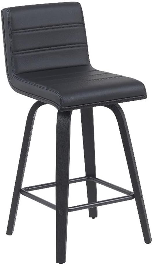 Vienna Modern Counter Height Swivel Bar Stool with Black Faux Leather Seat and Black Brushed Wood Frame Set of 3