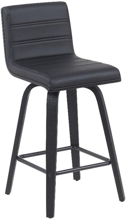 Armen Living Vienna Modern Swivel 26" Counter Height Barstool with Black Faux Leather and Black Wood Finish