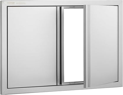 VEVOR BBQ Access Door, 30.5W x 21H Inch Double Outdoor Kitchen, Stainless Steel Flush Mount, Wall Vertical with Recessed Handles, for BBQ Island, Grilling Station, Outside Cabinet
