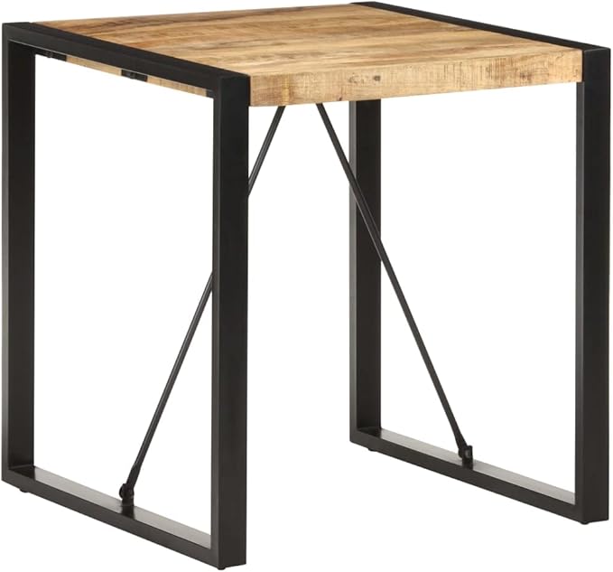 Industrial Square Dining Table, Solid Mango Wood and Steel Frame, Perfect for Kitchen Island and Small Dining Room Spaces