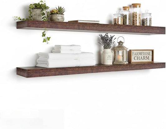 Floating Shelves for Wall,Wall Shelves for Decor Storage,Display Shelving 36 inch Set of 2,Wall Mounted Wood Shelf for Bedroom,Living Room,Bathroom,Kitchen,Brown (2pcs,Brown)