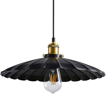 Hanging Light Fixture, Metal Pleated Lampshade Kitchen Island Pendant Lights Black Hanging Light Fixture 15.7 Inch Hanging Pendant Light 6.5Ft Height Adjustable
