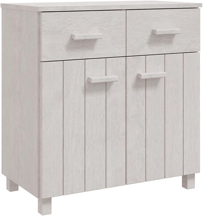 White Sideboard Buffet Cabinet with Storage, Solid Pine Wood Countertop, 31.1 x 15.7 x 31.5 in, Modern Console Table for Coffee Station, Dining Room, Kitchen or Entryway