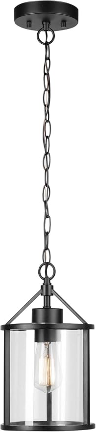Globe Electric 44619 1-Light Outdoor Pendant, Black, Clear Glass Shade, Bulb Included