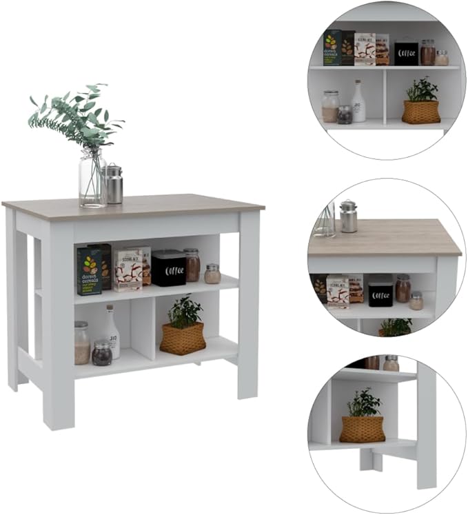 GOWE Wilmington 10-Shelf 2-Piece Kitchen Set, Kitchen Island and Functional Table Whiteand Light Gray