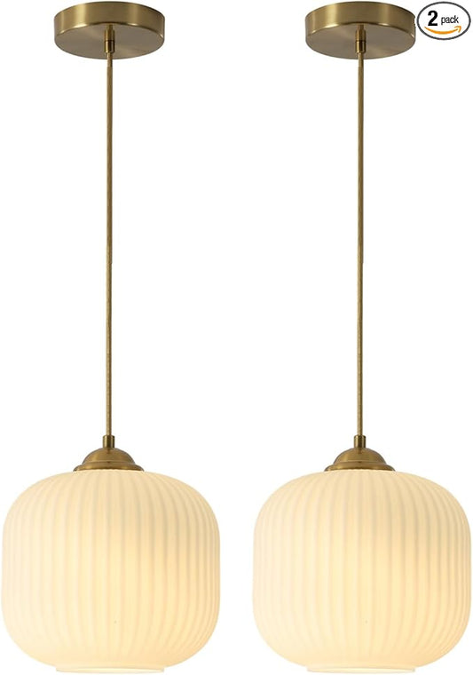White Milk Glass Pendant Lights Antique Brass Ceiling Lights Brushed Gold Pendant Lights Set of 2 Modern Glass Hanging Light Fixture Small White Pendant Light