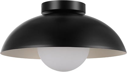 Globe Electric 66000076 1-Light Flush Mount Ceiling Light, Matte Black and White Opal Glass Dual Shade, Modern Lighting for Kitchen Island or Dining Room, Wall and Dimmer Switch Compatible