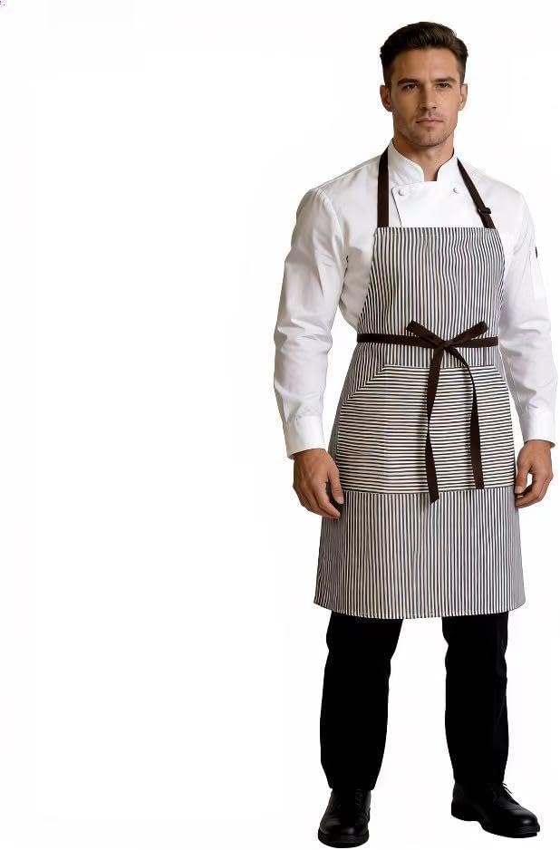 Kitchen Apron with 3 Pocket, Adjustable Server Apron, Waitress Apron with Pockets Stripes