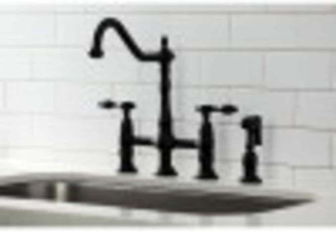 Kingston Brass KS1272TALBS Two-Handle 4-Hole Deck Mount Bridge Kitchen Faucet with Brass Sprayer in Polished Brass