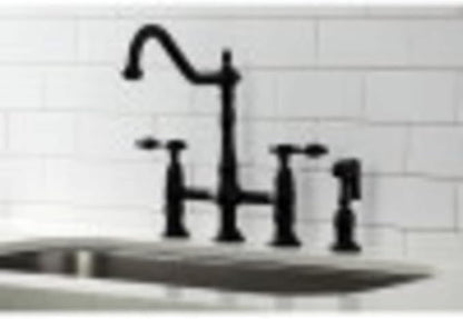Kingston Brass KS1272TALBS Two-Handle 4-Hole Deck Mount Bridge Kitchen Faucet with Brass Sprayer in Polished Brass