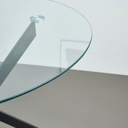 Round Glass Dining Table,Glass Dining Room Table with Metal Legs, Modern Glass Kitchen Table for Home, Kitchen, Dining Room