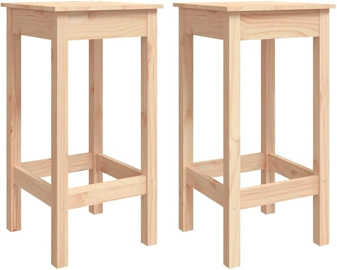 Rustic Pine Wood Bar Chairs Set - Solid Wood Kitchen Stools with Natural Finish for Dining Room or Home Bar Seating