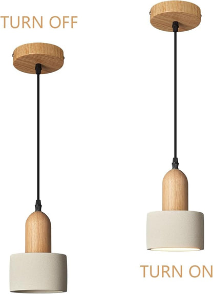 Modern Cement Pendant Lights White Chandelier Wooden Ceiling Lamps for Kitchen Island Bedroom Dining Room Living Room bar（2 Pack）