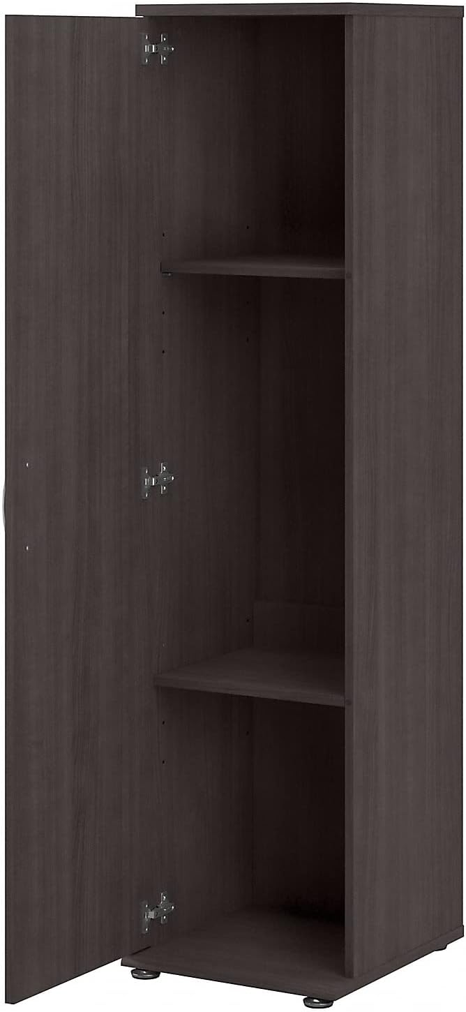 Bush Business Furniture Universal Tall Narrow Storage Cabinet with Door and Shelves in Storm Gray