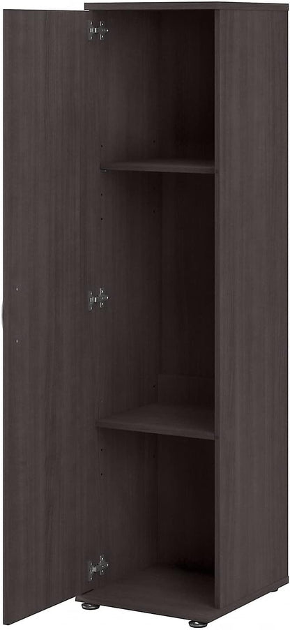 Bush Business Furniture Universal Tall Narrow Storage Cabinet with Door and Shelves in Storm Gray