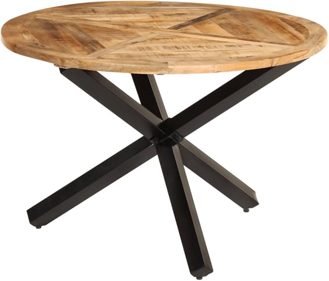 Round Dining Table for 4 Rustic Solid Mango Wood Small Kitchen Table with Black Metal Legs 43.3 inch Diameter Space-Saver for Dining Room Apartment or Kitchen Nook