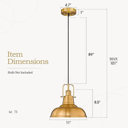 zeyu Farmhouse Pendant Lighting for Kitchen Island, 1-Light Industrial Hanging Pendant Light with Metal Dome Shade, Gold Finish, 016-1 BG