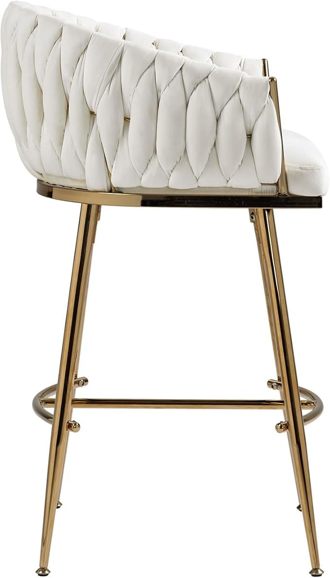 26'' Counter Height bar stools Velvet Kitchen Island Counter bar Stool with Hand Wave Back,Golden Chromed Base and footrest (Beige)