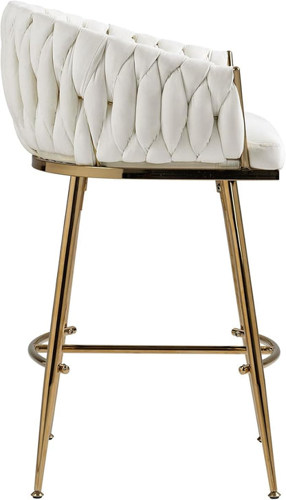 26'' Counter Height bar stools Velvet Kitchen Island Counter bar Stool with Hand Wave Back,Golden Chromed Base and footrest (Beige)