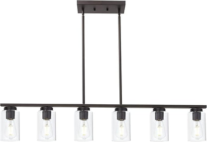 TODOLUZ 6-Light Kitchen Island Lighting Fixtures, Clear Glass Farmhouse Pendant Lights Hanging Chandelier in Oil Rubbed Bronze for Dining Room Table Cafe Bar