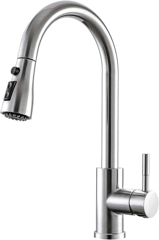 GIMILI Kitchen Faucet with Pull Down Sprayer Single Hole Kitchen Sink Faucet Suitable for Farmhouses RV Laundry Room Outdoor and Campers Brushed Nickel