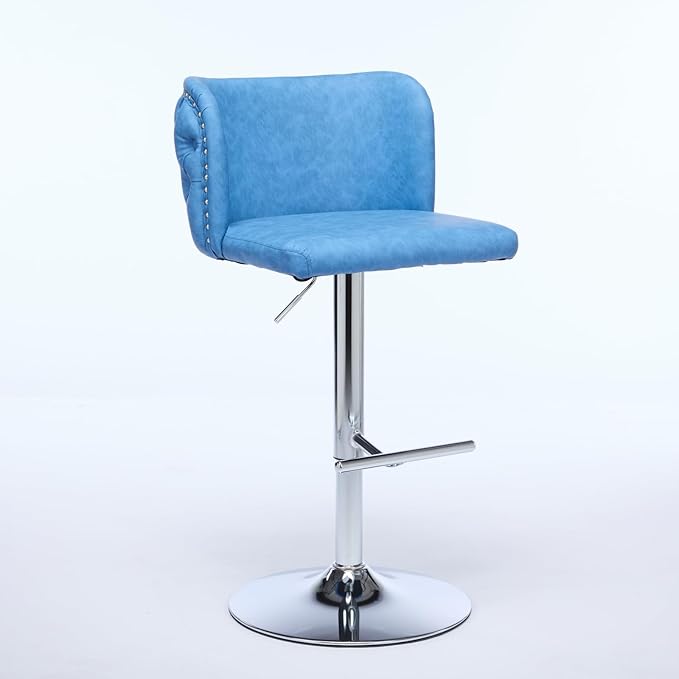 Furniture,Swivel Adjusatble Seat Height with Chrome Base, Modern PU Upholstered Bar Stools with The Whole Back Tufted, for Home Pub and Kitchen Island,Blue, Set of 2