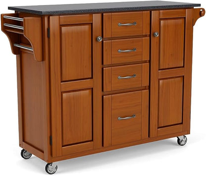 Home Styles Create-a-Cart Cottage Oak Kitchen Cart with Black Granite Top, with Solid Wood Construction, Adjustable Shelves, Towel Bar, Locking Casters, and Spice Rack