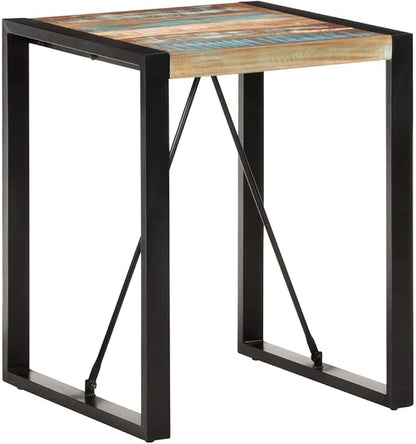 Multicolor Solid Reclaimed Wood Dining Table, Industrial Powder-Coated Steel Frame Kitchen Furniture, Square 23.6x23.6 Inch Dining Room, Small Space Dinner & Bar Accent