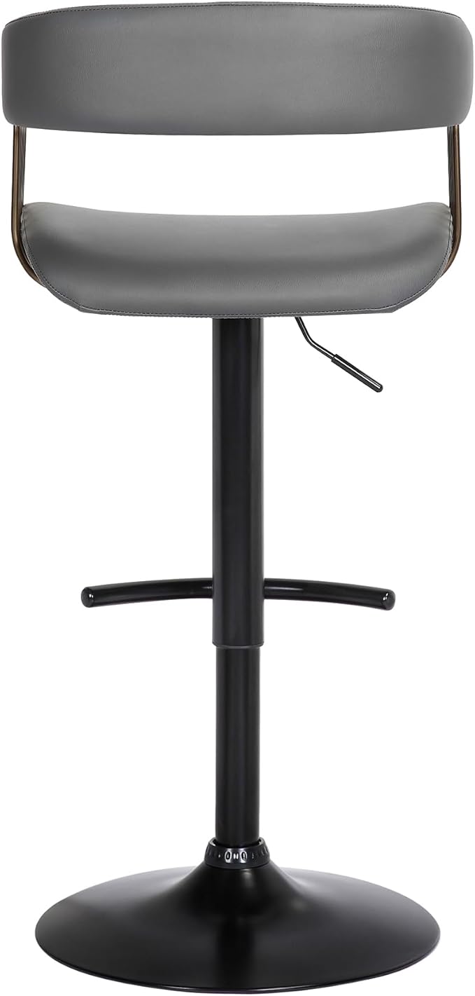 Armen Living Calista Adjustable Height Mid Century Modern Swivel Bar Stool for Kitchen Island Counter in Gray Faux Leather with Golden Bronze and Black Metal