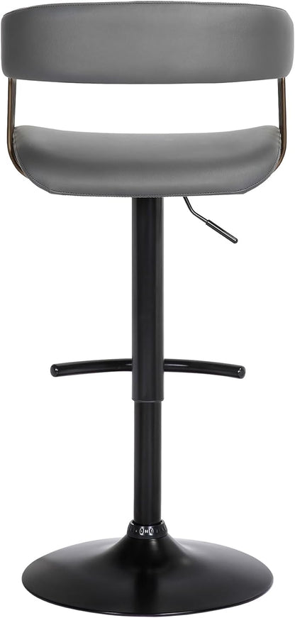 Armen Living Calista Adjustable Height Mid Century Modern Swivel Bar Stool for Kitchen Island Counter in Gray Faux Leather with Golden Bronze and Black Metal