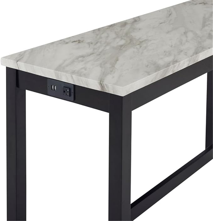 New Classic Furniture Celeste Faux Marble Theater Bar Table with 3 Bar Stool Set, Blue Velvet with Black Base