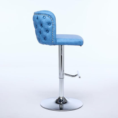 Furniture,Swivel Adjusatble Seat Height with Chrome Base, Modern PU Upholstered Bar Stools with The Whole Back Tufted, for Home Pub and Kitchen Island,Blue, Set of 2
