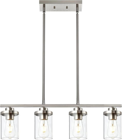 4-Light Dining Room Light Fixtures, Modern Kitchen Island Pendant Lighting Brushed Nickel Flush Mount Ceiling Hanging Lighting with Glass Shade Pendant Lights for Living Room Bedroom Hallway
