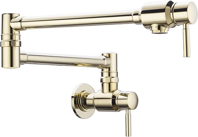 BAGNOLUX Pot Filler, Wall Mount Commercial Pot Filler Faucet Over Stove, Copper Material Brass Kitchen Faucet Folding with Stretchable Double Joint Swing Arm 23.4 inch, Polished Gold-PVD