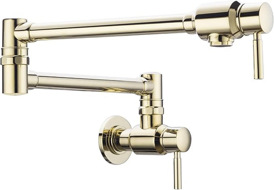 BAGNOLUX Pot Filler, Wall Mount Commercial Pot Filler Faucet Over Stove, Copper Material Brass Kitchen Faucet Folding with Stretchable Double Joint Swing Arm 23.4 inch, Polished Gold-PVD