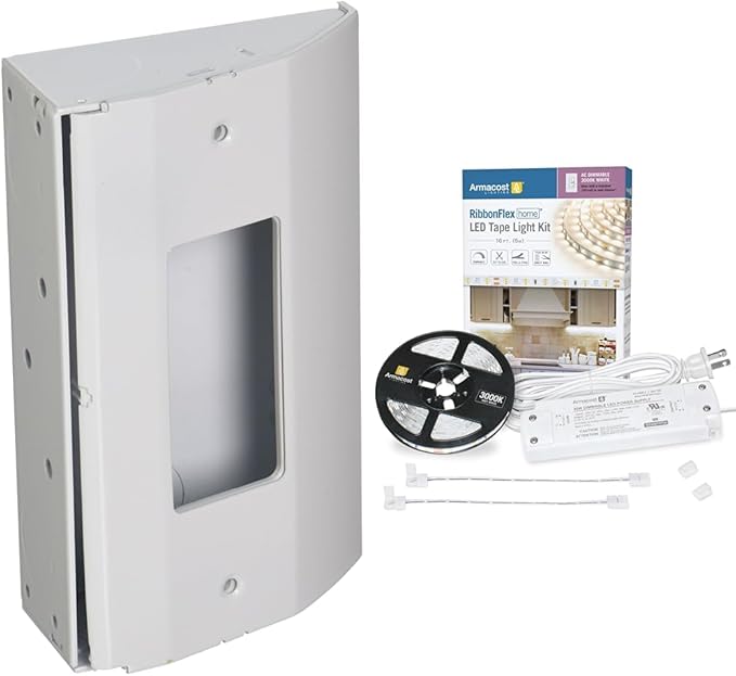 Bryant Electric RU100W tradeSELECT Under Cabinet/Counter Power Distribution Box & Armacost Lighting 421502 Ribbon Flex Home LED Tape Light Kit, 16 ft, AC Dimmable (3000K) 300 LED Lights