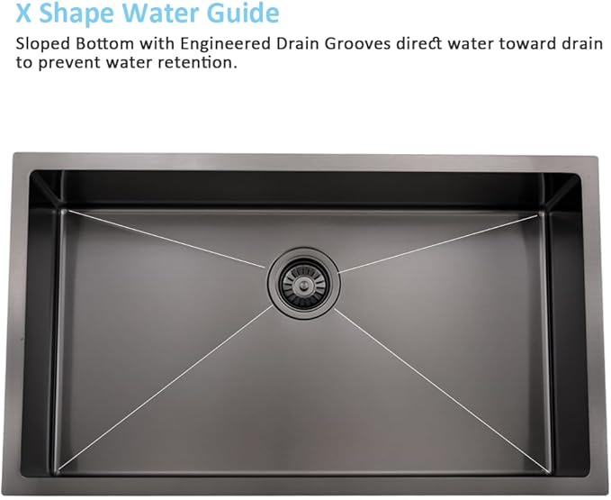32 Inch Black Undermount Sink -Bokaiya 32x19 Undermount Kitchen Sink Deep Stainless Steel 18 Gauge Single Bowl Black Kitchen Sinks with Colander