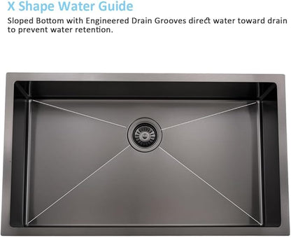 32 Inch Black Undermount Sink -Bokaiya 32x19 Undermount Kitchen Sink Deep Stainless Steel 18 Gauge Single Bowl Black Kitchen Sinks with Colander