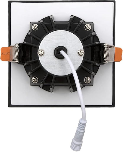 Maxxima 4 in. Ultra-Thin Recessed Anti-Glare LED Downlight, Canless IC Rated, 5 Color Temperature Selectable 2700K/3000K/3500K/4000K/5000K, Dimmable Square Black Trim, 90 CRI
