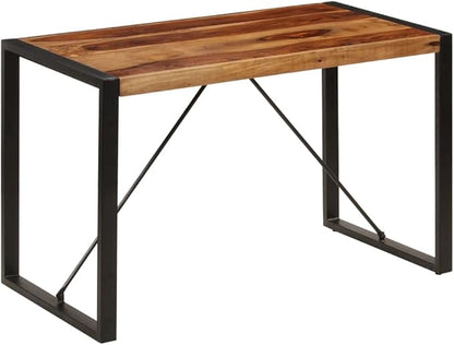 Solid Acacia Wood Dining Table, Brown Polished Finish, 47.2 inch Rectangular Kitchen Table, Sturdy Metal Legs for Dining Room & Kitchen, Dinner Seating for