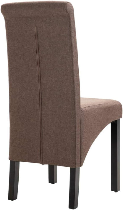Modern Farmhouse Dining Chairs Set of 2 Brown Fabric Upholstered Kitchen Chairs with Solid Rubber Wood Frame Comfortable Seating for Dining Room Kitchen Comedor