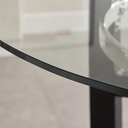 42" Glass Top Round Counter Height Table with Solid Wood Base, 1/2" Thick Tempered Glass, 35.5" High Dining Table